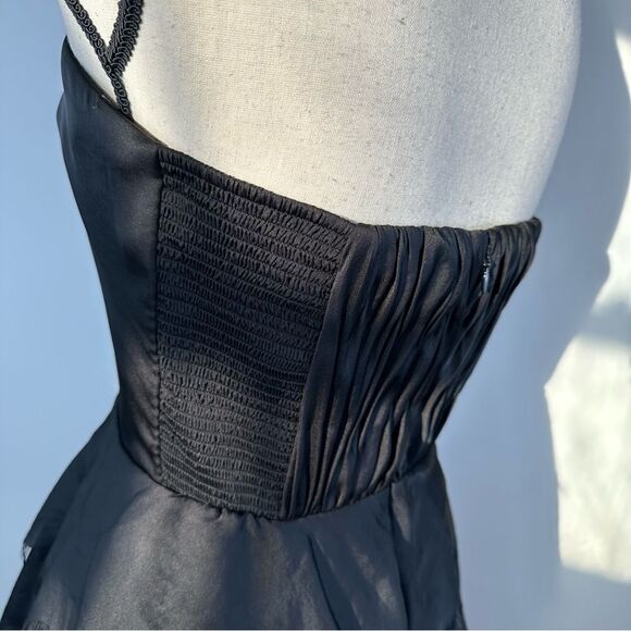 REBECCA TAYLOR Sateen Strapless Eyelash Tier Bustier Cocktail Mini Dress Black 6 - Picture 5 of 15